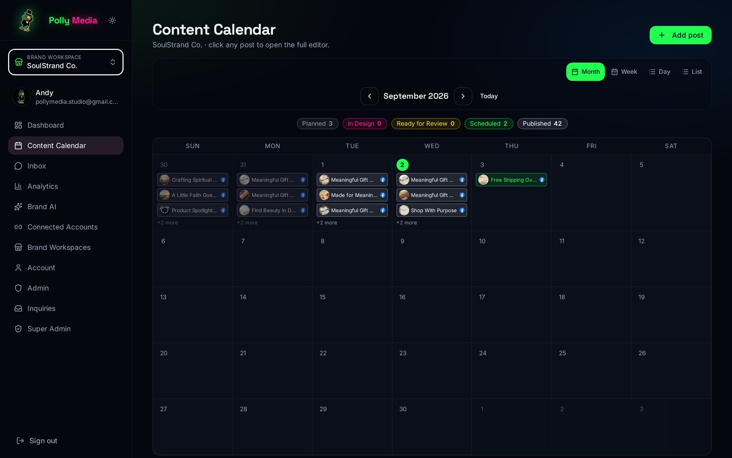 The unified Polly Media calendar