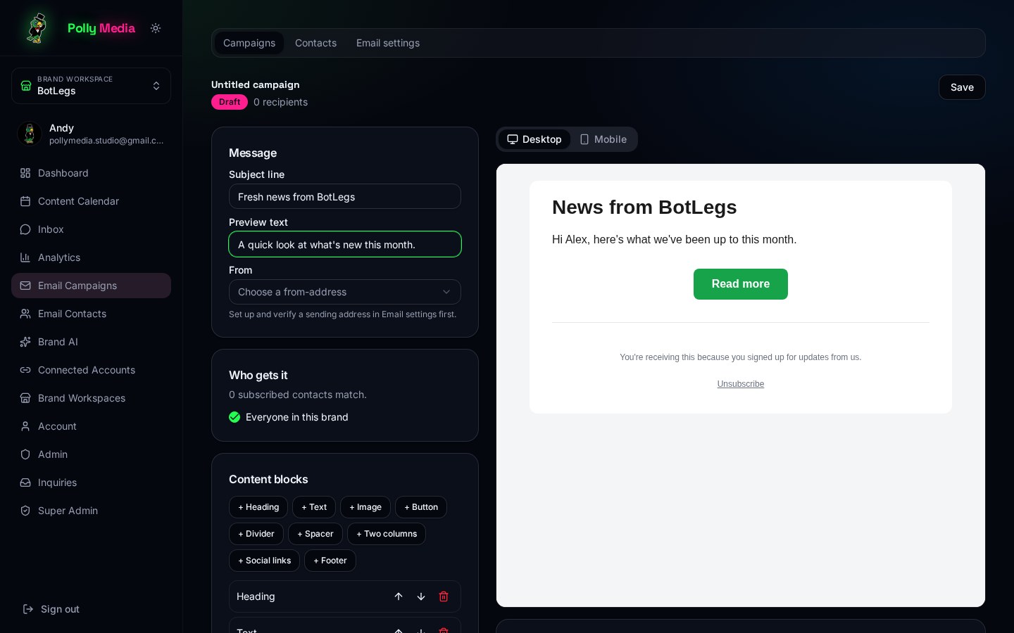 The Polly Media email campaign builder